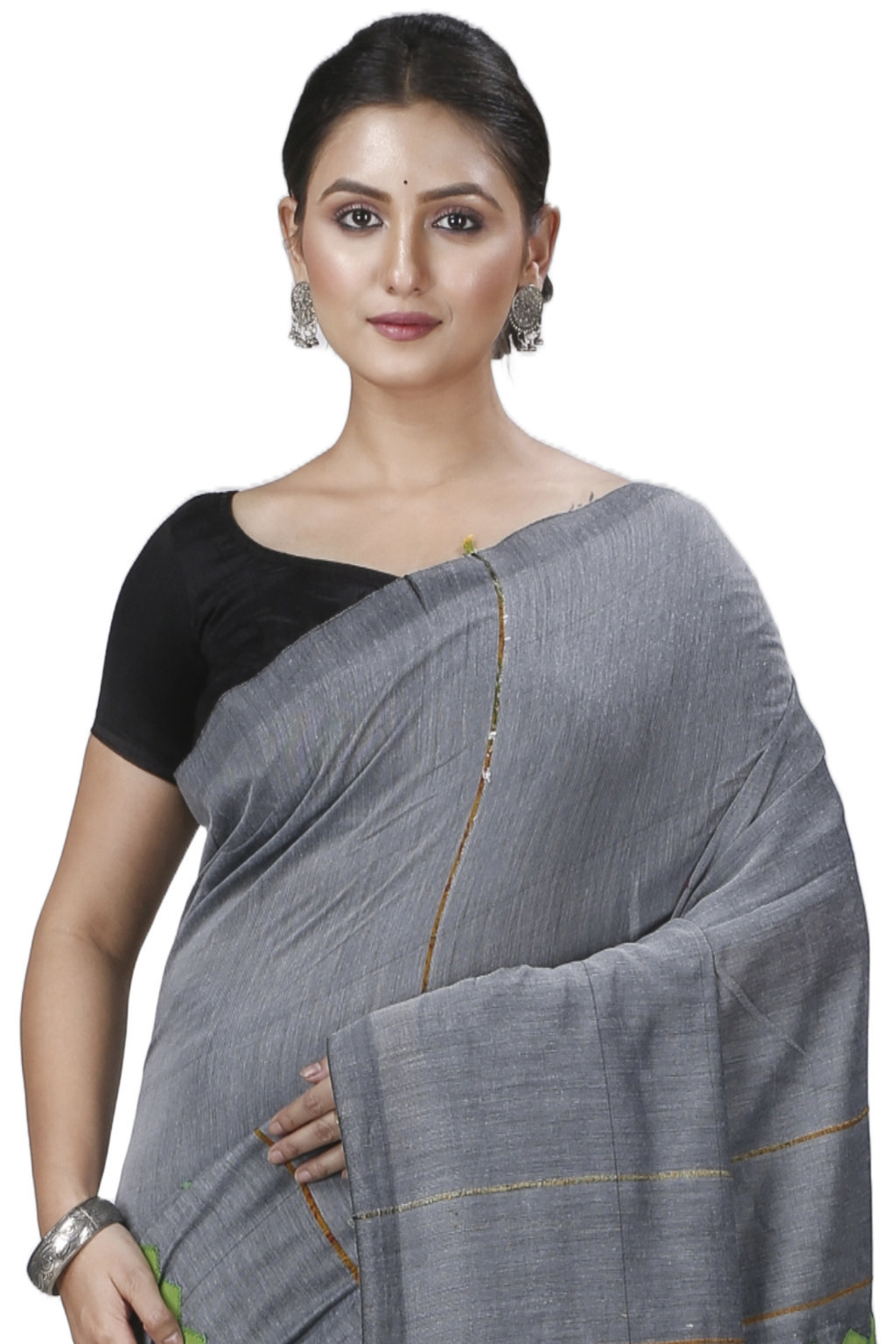 Grey Pure Cotton Tika Applique Saree (1276)